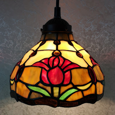 Amora Lighting AM001HL08B Tiffany Style Tulips Ceiling Hanging Lamp