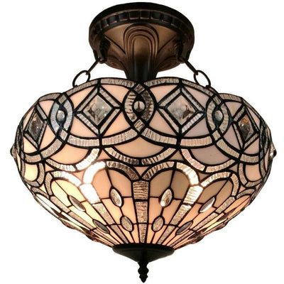 Amora Lighting Tiffany Style AM231HL16 White Ceiling Fixture 16 Inches Wide