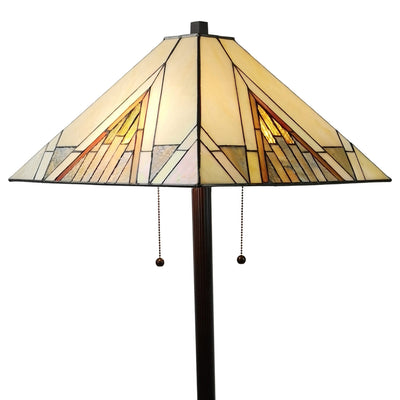 Tiffany Style Mission Standing Floor Lamp 62" Tall Stained Glass Yellow Brown Ivory Gold Antique Vintage Light Decor Bedroom Living Room Reading Gift AM351FL17  Amora Lighting