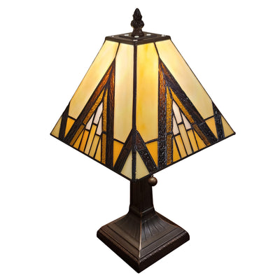 Amora Lighting Tiffany Style Table Lamp Banker Mission 14.5" Tall Stained Glass Ivory Orange Antique Vintage Light Decor Nightstand Living Room Bedroom Handmade Gift AM364TL08, 8in Diameter