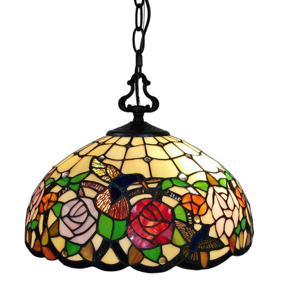 Amora Lighting Tiffany Style AM019HL16B Hummingbirds Floral Hanging Lamp Wide 16 In