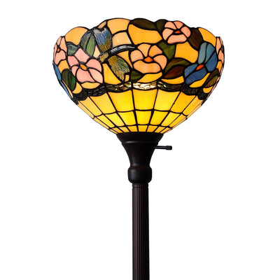 Amora Lighting Tiffany-style AM023FL14B Hummingbirds Floral Torchiere Floor Lamp 70 Inches Tall