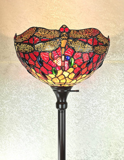 Amora Lighting AM040FL14B Tiffany Style Dragonfly Torchiere Floor Lamp 72 In