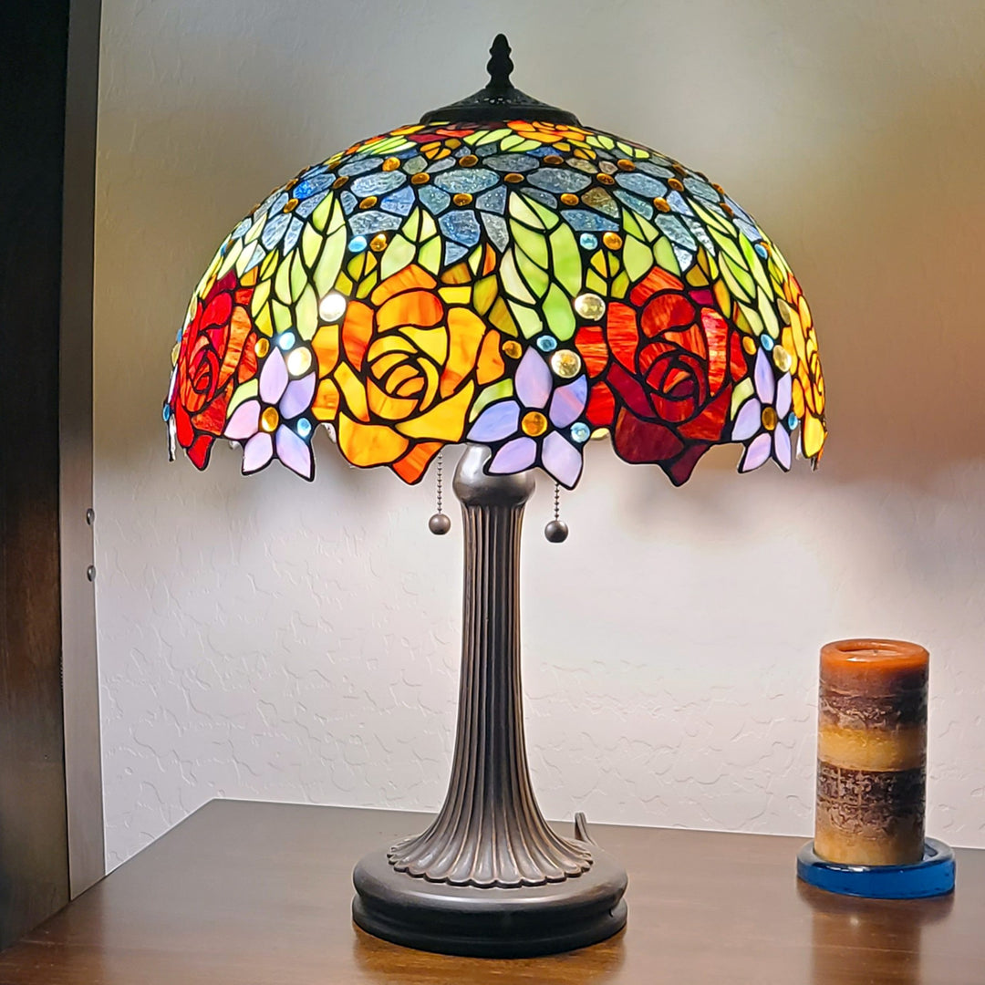 Amora Lighting AM1534TL16B Tiffany Style Roses Table Lamp 23 In