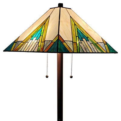 Tiffany Style Mission standing floor lamp 62" Tall stained glass yellow brown green/blue ivory  antique vintage light decor bedroom living room Reading Gift AM353FL17 Amora Lighting