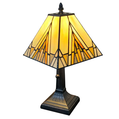 Amora Lighting Tiffany Style Table Lamp Banker Mission 14.5" Tall Stained Glass Ivory Orange Antique Vintage Light Decor Nightstand Living Room Bedroom Handmade Gift AM362TL08, 8in Diameter