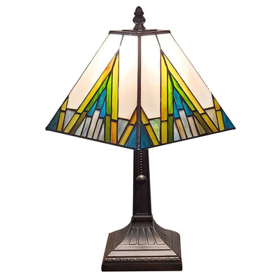 Amora Lighting Tiffany Style Table Lamp Banker Mission 14.5" Tall Stained Glass Ivory Green Antique Vintage Light Decor Nightstand Living Room Bedroom Handmade Gift AM363TL08, 8in Diameter